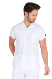 Erkek Doktor Hemşire Forması Scrubs Alpaka Kumaş Hastane Nöbet Tek Üst (Zarf Yaka Yarasa Kol) - 4