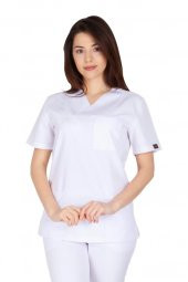 Kadın Doktor Hemşire Forması Scrubs Alpaka Kumaş Hastane Nöbet Tek Üst (Zarf Yaka Klasik Kol) - 4