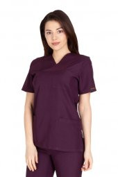 Kadın Doktor Hemşire Forması Scrubs Alpaka Kumaş Hastane Nöbet Tek Üst (Zarf Yaka Klasik Kol) - 6