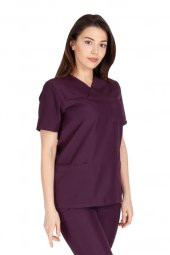 Kadın Doktor Hemşire Forması Scrubs Alpaka Kumaş Hastane Nöbet Tek Üst (Zarf Yaka Klasik Kol) - 7