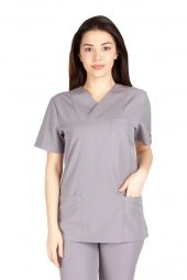 Kadın Doktor Hemşire Forması Scrubs Alpaka Kumaş Hastane Nöbet Tek Üst (Zarf Yaka Klasik Kol) - 8