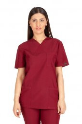 Kadın Doktor Hemşire Forması Scrubs Alpaka Kumaş Hastane Nöbet Tek Üst (Zarf Yaka Klasik Kol) - 9