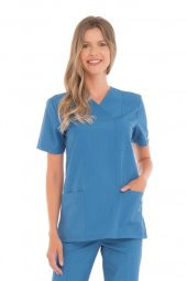 Kadın Doktor Hemşire Forması Scrubs Alpaka Kumaş Hastane Nöbet Tek Üst (Zarf Yaka Klasik Kol) - 11