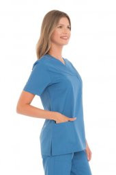 Kadın Doktor Hemşire Forması Scrubs Alpaka Kumaş Hastane Nöbet Tek Üst (Zarf Yaka Klasik Kol) - 12