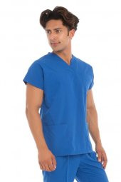 Erkek Doktor Hemşire Forması Scrubs Terikoton İnce Kumaş Hastane Nöbet Tek Üst (Zarf Yaka Yarasa Kol) - 8