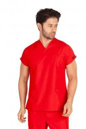 Erkek Doktor Hemşire Forması Scrubs Terikoton İnce Kumaş Hastane Nöbet Tek Üst (Zarf Yaka Yarasa Kol) - 10