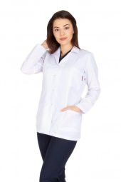 Kadın Doktor Öğretmen Önlüğü Laboratuvar Eczacı Hemşire Ceket Boy Kısa Önlük Klasik Yaka - 2