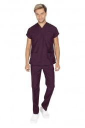 Erkek Doktor Hemşire Forması Scrubs Likralı Esnek Kumaş Hastane Nöbet Takımı (Zarf Yaka Yarasa Kol) - 5