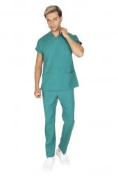 Erkek Doktor Hemşire Forması Scrubs Likralı Esnek Kumaş Hastane Nöbet Takımı (Zarf Yaka Yarasa Kol) - 7