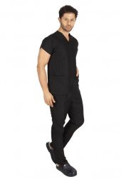 Erkek Doktor Hemşire Forması Scrubs Likralı Esnek Kumaş Hastane Nöbet Takımı (Zarf Yaka Yarasa Kol) - 11