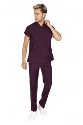 Erkek Doktor Hemşire Forması Scrubs Likralı Esnek Kumaş Hastane Nöbet Takımı (Zarf Yaka Yarasa Kol) - 4