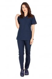 Kadın Doktor Hemşire Forması Scrubs Alpaka Kumaş Hastane Nöbet Takımı (Zarf Yaka Klasik Kol) - 1