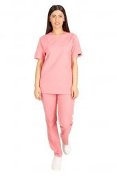 Kadın Doktor Hemşire Forması Scrubs Alpaka Kumaş Hastane Nöbet Takımı (Zarf Yaka Klasik Kol) - 10