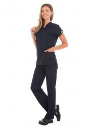 Kadın Doktor Hemşire Forması Scrubs Likralı Esnek Kumaş Hastane Nöbet Takımı (Zarf Yaka Yarasa Kol) - 3