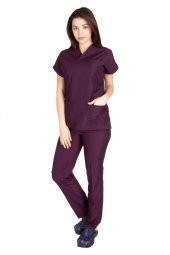 Kadın Doktor Hemşire Forması Scrubs Likralı Esnek Kumaş Hastane Nöbet Takımı (Zarf Yaka Yarasa Kol) - 6