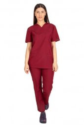Kadın Doktor Hemşire Forması Scrubs Alpaka Kumaş Hastane Nöbet Takımı (Zarf Yaka Klasik Kol) - 9
