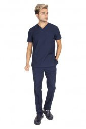 Erkek Doktor Hemşire Forması Scrubs Alpaka Kumaş Hastane Nöbet Takımı (Zarf Yaka Klasik Kol) - 2