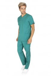 Erkek Doktor Hemşire Forması Scrubs Alpaka Kumaş Hastane Nöbet Takımı (Zarf Yaka Klasik Kol) - 7