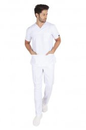 Erkek Doktor Hemşire Forması Scrubs Alpaka Kumaş Hastane Nöbet Takımı (Zarf Yaka Klasik Kol) - 11