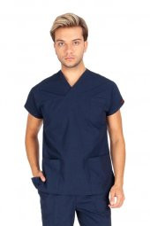 Erkek Doktor Hemşire Forması Scrubs Likralı Esnek Kumaş Hastane Nöbet Tek Üst (Zarf Yaka Yarasa Kol) - 2