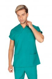 Erkek Doktor Hemşire Forması Scrubs Likralı Esnek Kumaş Hastane Nöbet Tek Üst (Zarf Yaka Yarasa Kol) - 7