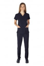 Kadın Doktor Hemşire Forması Scrubs Alpaka Kumaş Hastane Nöbet Takımı (V Yaka Dr Greys) - 3
