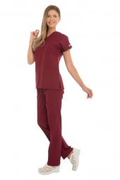 Kadın Doktor Hemşire Forması Scrubs Alpaka Kumaş Hastane Nöbet Takımı (V Yaka Dr Greys) - 10