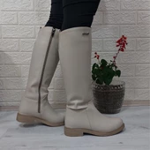 Pierre Cardin 52500 Krem  Fermuarlı 43cm İçi Kürklü Bayan Çizme - 5