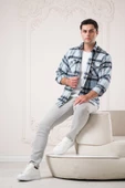 Slimfit Çift Cepli Ekoseli Pamuklu Kalın Erkek Oduncu Gömlek thumbnail 12