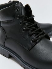 NUPEL Bağcıklı Deri Görünümlü ERKEK/BAYAN BOT SİYAH - 5