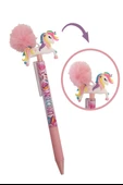 Unicorn Ponponlu Versatil Kalem 1 Adet Tek Boynuzlu Pompom 0,7 Uçlu Kalem Hediye Kalem Figürlü Sevimli Kalem - 2
