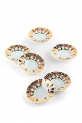 El Boyaması Porselen Çay Tabak Seti - Beykoz 6'lı Çay Tabak Pembe - 1