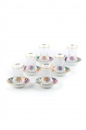 El Boyaması Çay Seti Porselen Tabak Cam Bardak 6'lı Candy Miks - 1