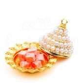 İncili ve Swarovski Taşlı Lokumluk Kahve Yanı Çikolatalık DrajelikKubbeli No.2 Sarı - 2