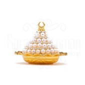 İncili ve Swarovski Taşlı Lokumluk Kahve Yanı Çikolatalık DrajelikKubbeli No.2 Sarı - 4