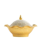 Swarovski Taşlı Şekerlik Büyük Oval Kapaklı Drajelik Dekoratif Altın - 1