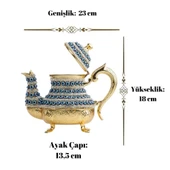 Dekor Amaçlı Nazar ve Swarovski Taşlı Demlik Sefa Altın - 4