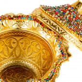 Renkli Swarovski Taşlı Şekerlik Drajelik Dekoratif Büyük Yuvarlak Lalegül Altın - 4