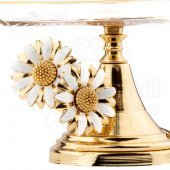 Cam Servis Sunum Tabağı Sunumluk Ayaklı Servis Tabağı Beyaz Papatya Küçük Sarmaşık Kare Sunum Altın - 3