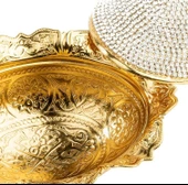 Swarovski Taşlı Şekerlik Büyük Oval Kapaklı Drajelik Dekoratif Altın - 4