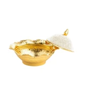 Swarovski Taşlı Şekerlik Büyük Oval Kapaklı Drajelik Dekoratif Altın - 3