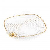 Cam Kase Sunumluk Servis Kasesi Beyaz Papatya Cam Kare Sunum Altın - 1