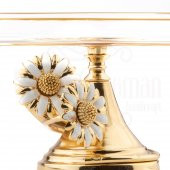 Cam Servis Sunum Tabağı Sunumluk Ayaklı Servis Tabağı Beyaz Papatya Sarmaşık Dikdörtgen Sunum Altın - 3