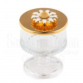 Kase Cam Kase Reçellik Şekerlik Çikolatalık Hediyelik Beyaz Papatya Cam Ayaklı Küçük Elysia Kase Altın - 1