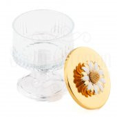 Kase Cam Kase Reçellik Şekerlik Çikolatalık Hediyelik Beyaz Papatya Cam Ayaklı Küçük Elysia Kase Altın - 3