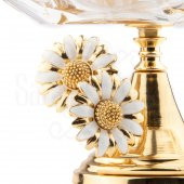 Cam Servis Sunum Tabağı Sunumluk Ayaklı Servis Tabağı Beyaz Papatya Küçük Sarmaşık Altıgen Sunum Altın - 3