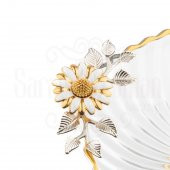 Cam Servis Sunum Tabağı Sunumluk Ayaklı Servis Tabağı Beyaz Papatya Cam Ayaklı Kare Servi Altın - 3