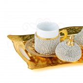 Swarovski Taşlı Kahve Fincanı Takımı 2'lı Sarmaşık Altın - 3