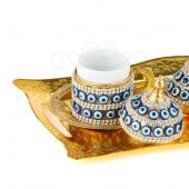 Nazar ve Swarovski Taşlı Kahve Fincanı Takımı 2'lı Sarmaşık Altın - 3