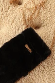 OLLEVRA Peluş Kadın Çıtçıtlı Çapraz Zincirli Omuz Telefon Çantası Siyah - 4